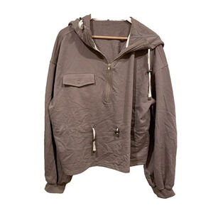Tularosa Brown Hoodie Boxy Fit Womens Size XL Long Sleeve Half Zip Up Stretchy